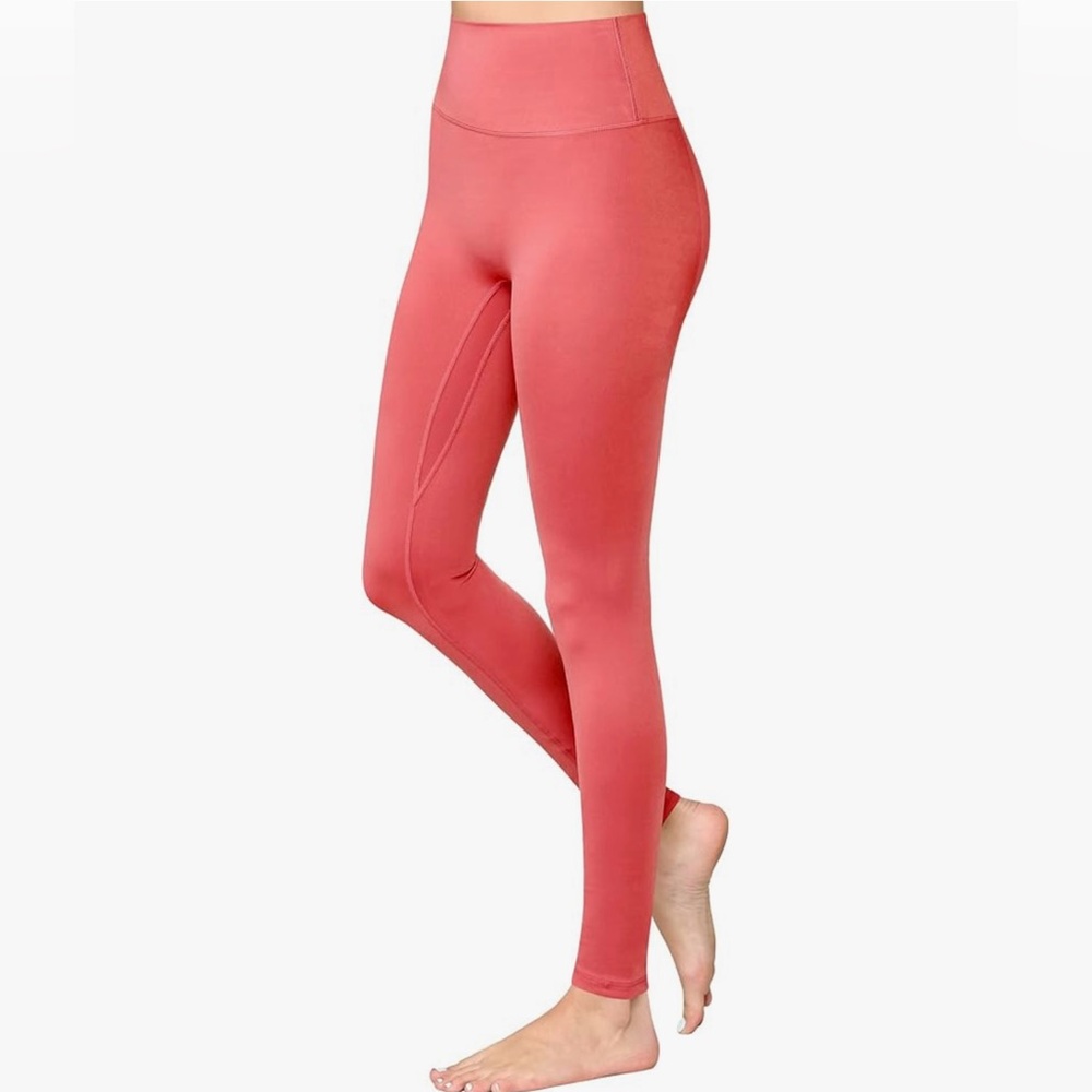 High Waisted Leggings with Inner Pocket Full-Length Yoga Pants -coral